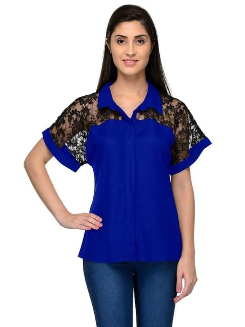 patrorna royal blue lace shirt