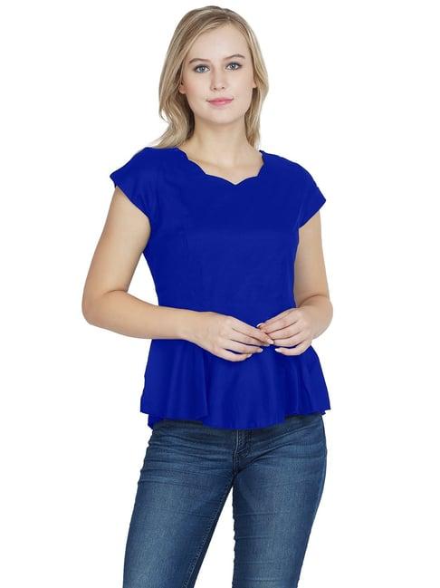 patrorna royal blue regular fit peplum top