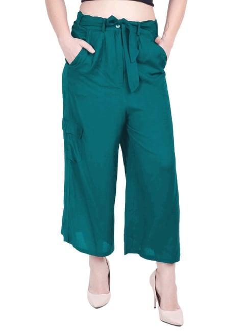 patrorna teal cotton blend regular fit mid rise capris