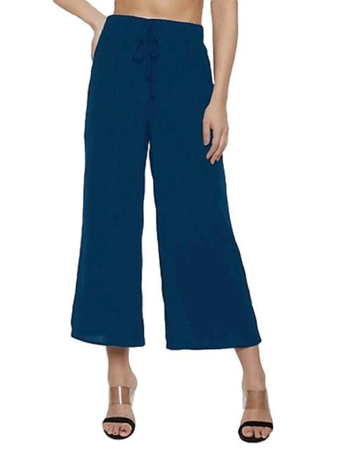 patrorna teal cotton blend relaxed fit mid rise capris