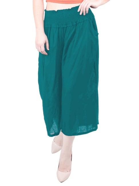 patrorna teal cotton blend relaxed fit mid rise capris