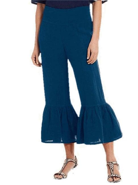 patrorna teal cotton blend relaxed fit mid rise capris