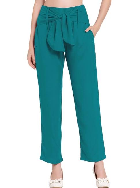 patrorna teal high rise relaxed fit trousers