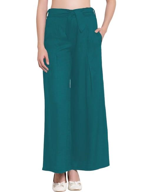 patrorna teal loose fit mid rise palazzos