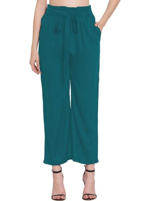 patrorna teal mid rise regular fit modern trousers