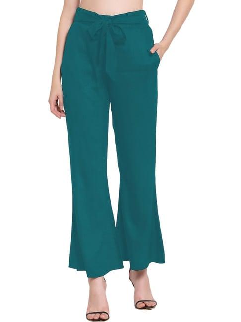 patrorna teal mid rise relaxed fit bootcut trousers