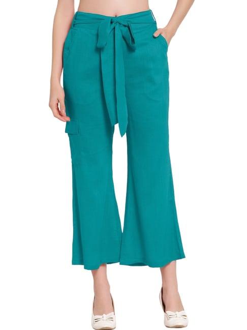 patrorna teal mid rise relaxed fit cargo trousers