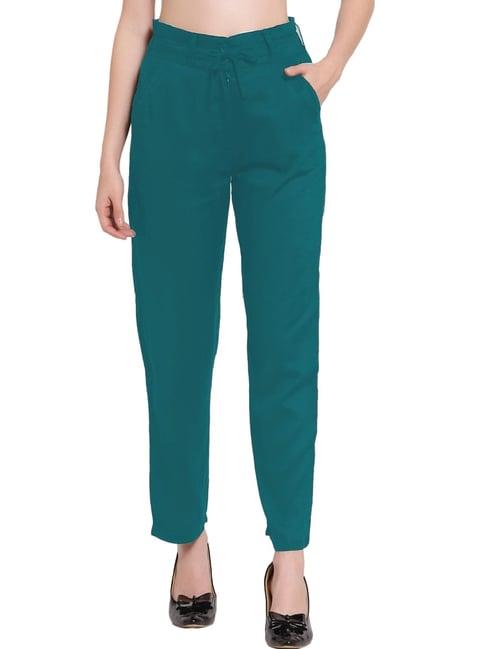 patrorna teal mid rise relaxed fit modern trousers