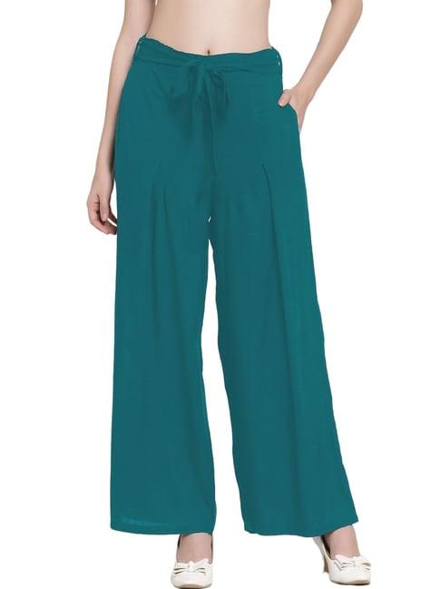 patrorna teal mid rise relaxed fit retro palazzos