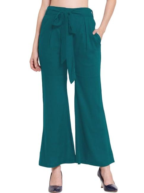 patrorna teal mid rise relaxed fit trousers