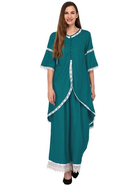 patrorna teal regular fit empire kurta