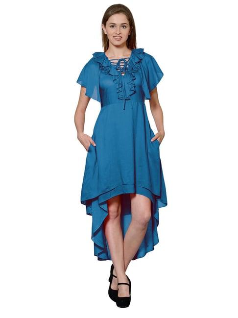 patrorna teal regular fit high-low dress