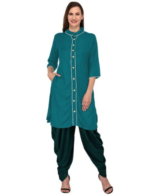 patrorna teal regular fit kurta