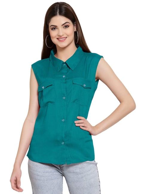 patrorna teal regular fit shirt