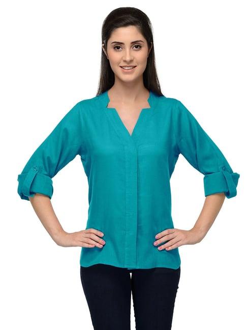 patrorna teal regular fit shirt