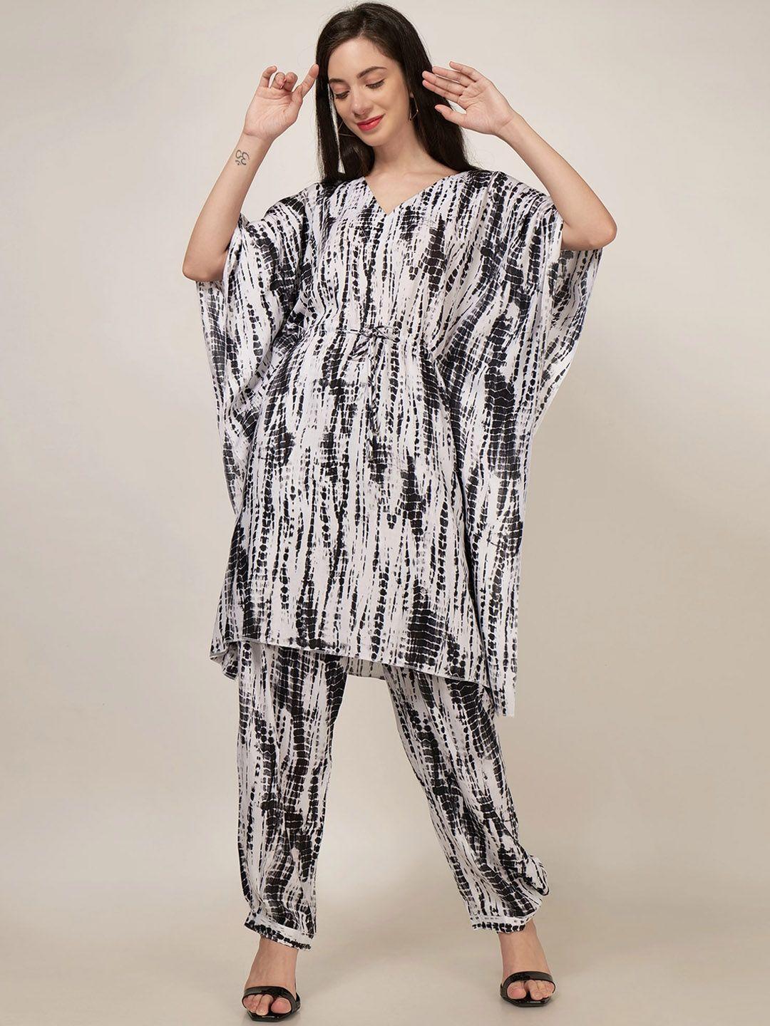 patrorna tie-dyed kaftan top & trousers co-ords