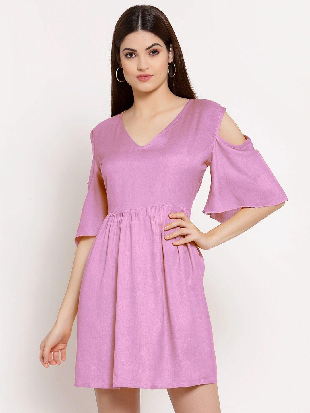 patrorna v-neck cold-shoulder sleeves cotton fit & flare dress