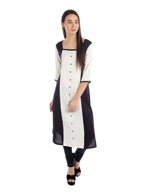 patrorna white & black regular fit kurta