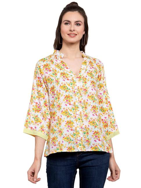 patrorna white & yellow floral print shirt