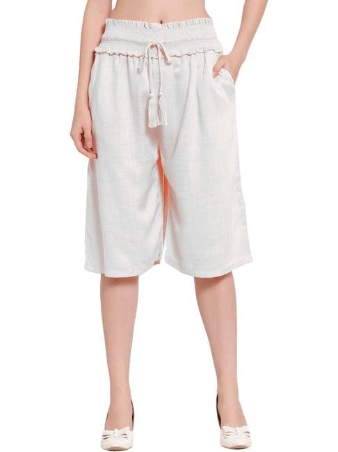 patrorna white cotton blend regular fit mid rise capris