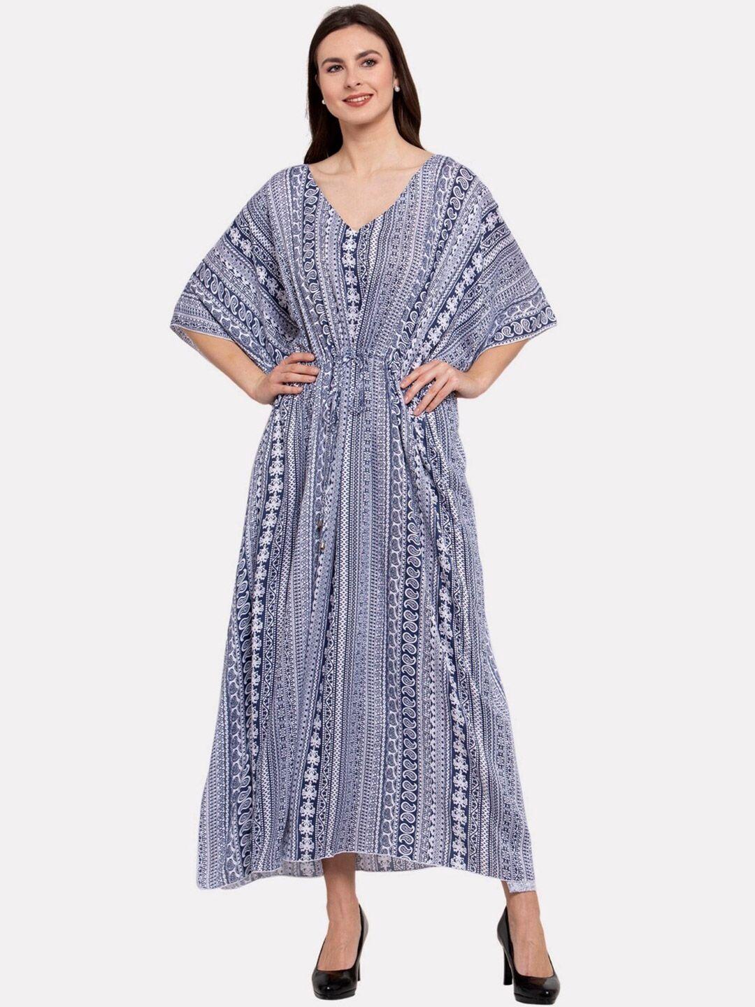 patrorna white printed kaftan maxi nightdress