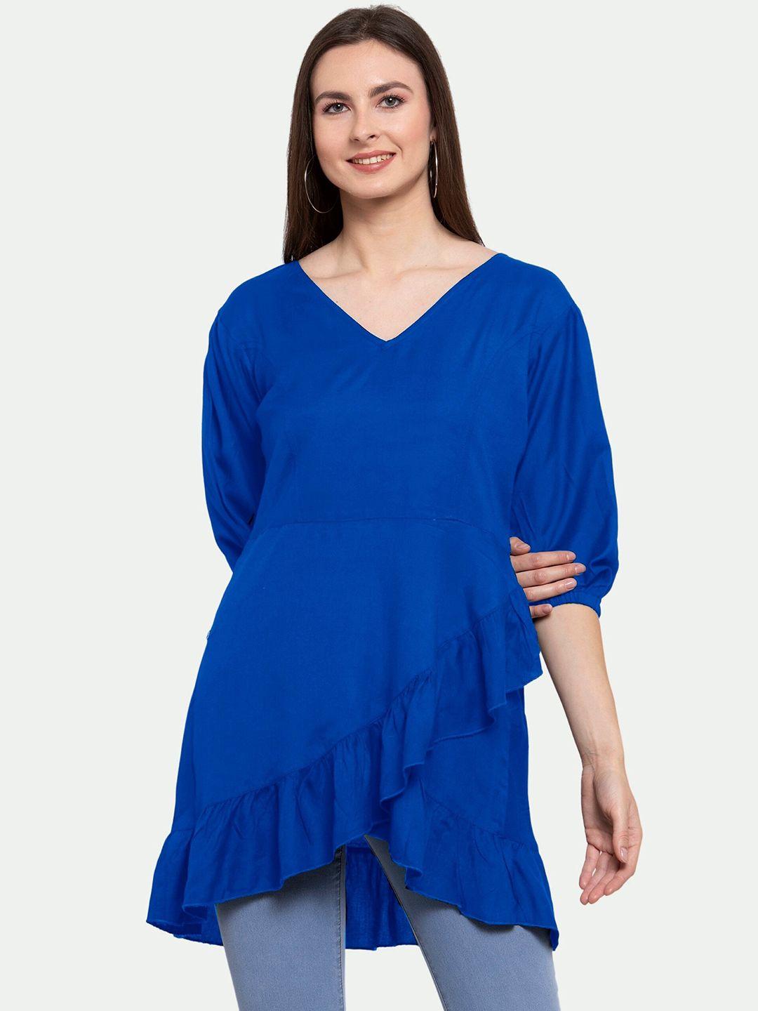 patrorna women  blue wrap longline top