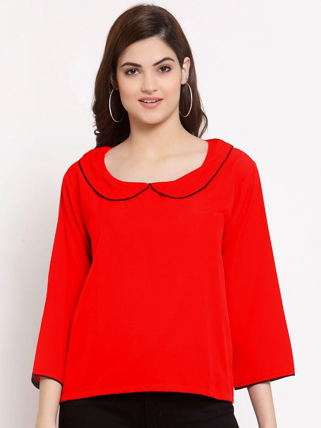 patrorna women  red & black peter pan collar top