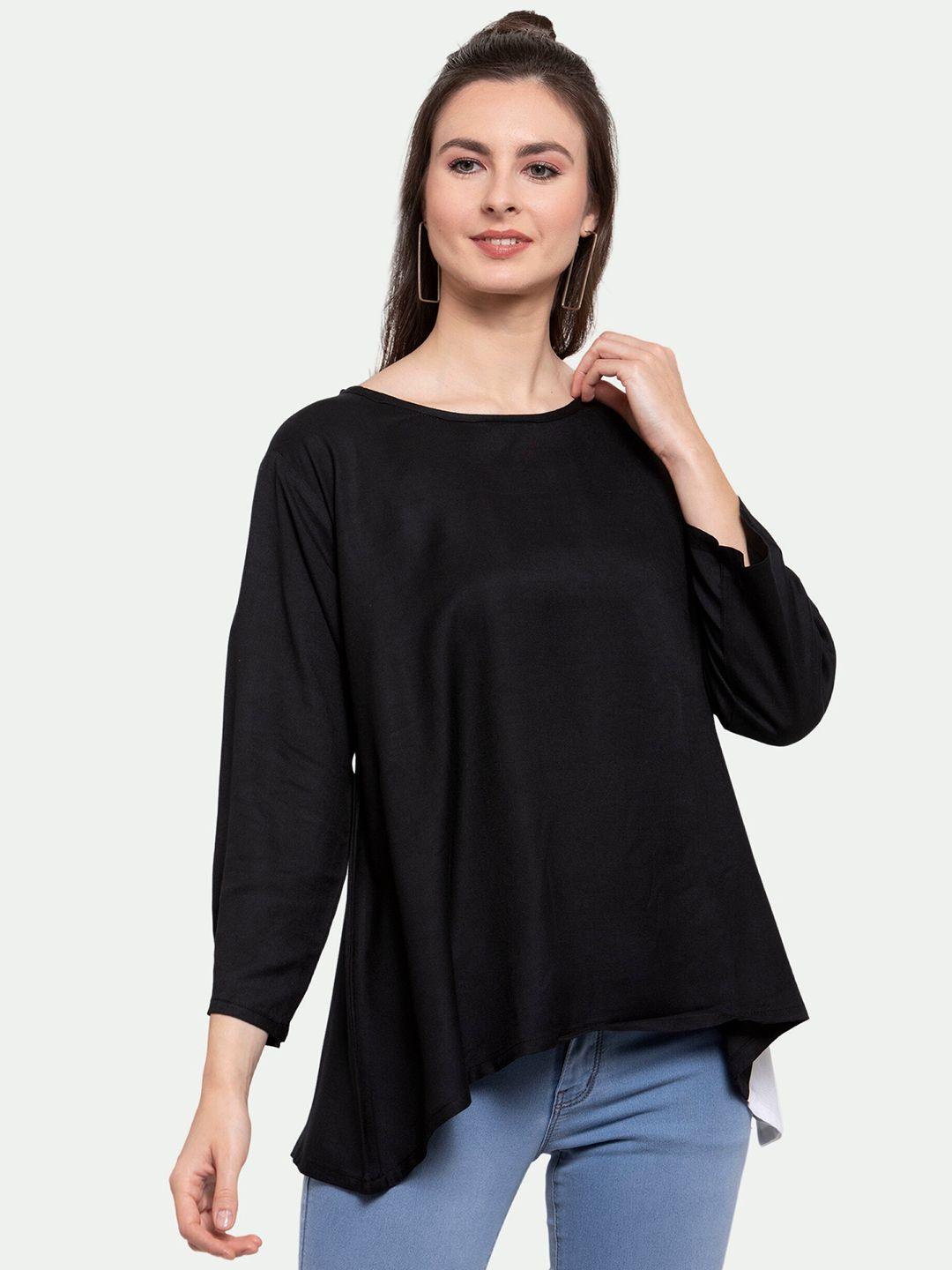 patrorna women black & white colourblocked round neck boxy top