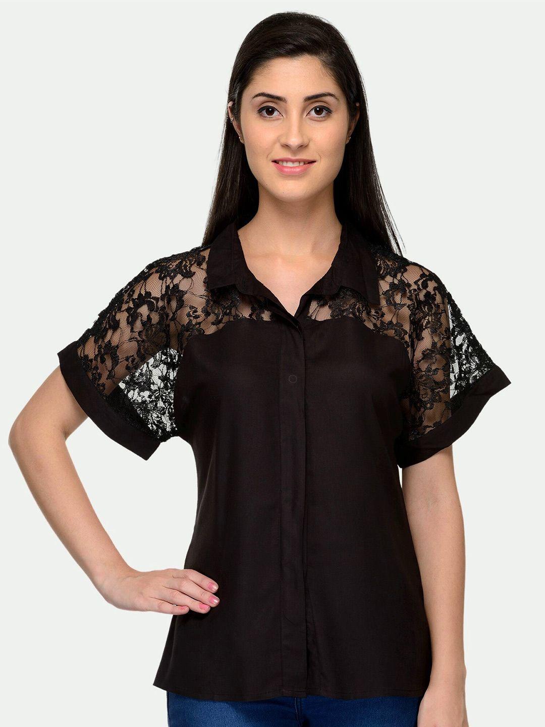 patrorna women black comfort casual shirt