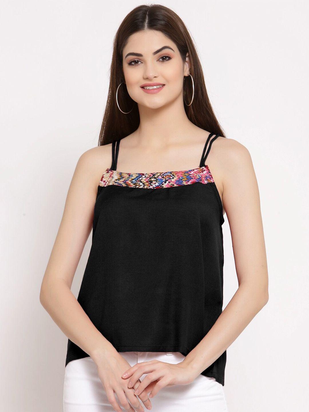 patrorna women black solid shoulder straps regular top