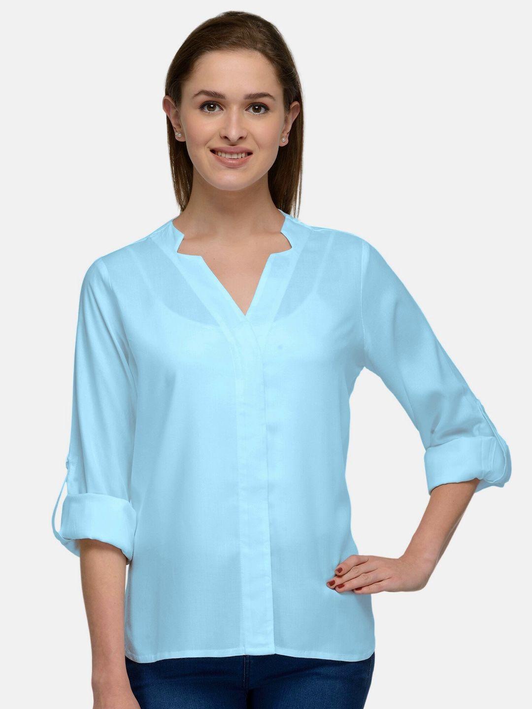 patrorna women blue comfort solid casual shirt