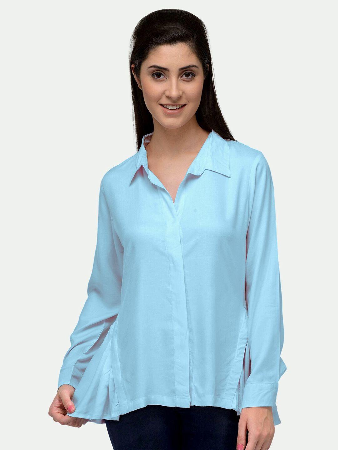 patrorna women blue comfort solid casual shirt
