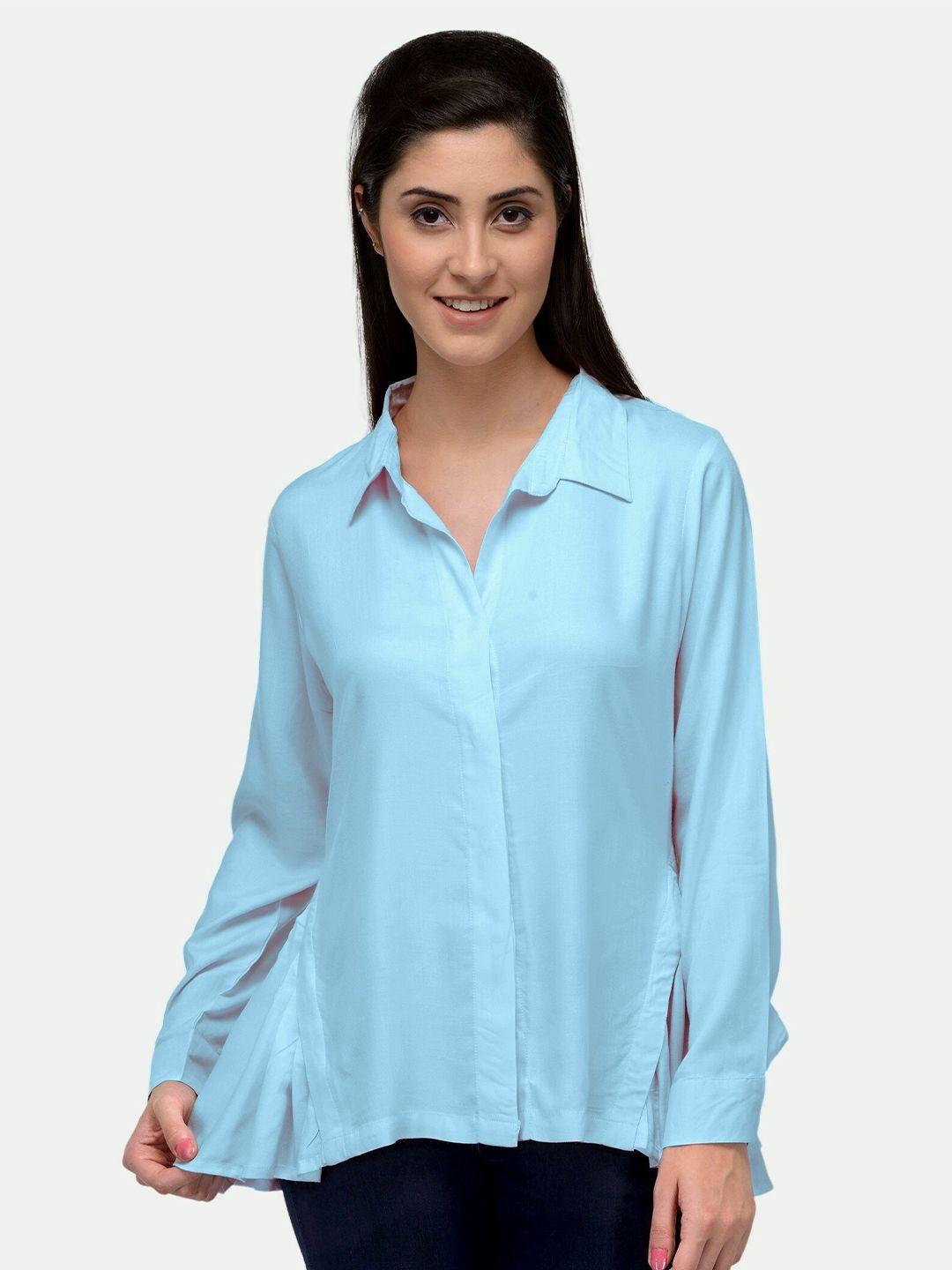 patrorna women blue side frill casual shirt