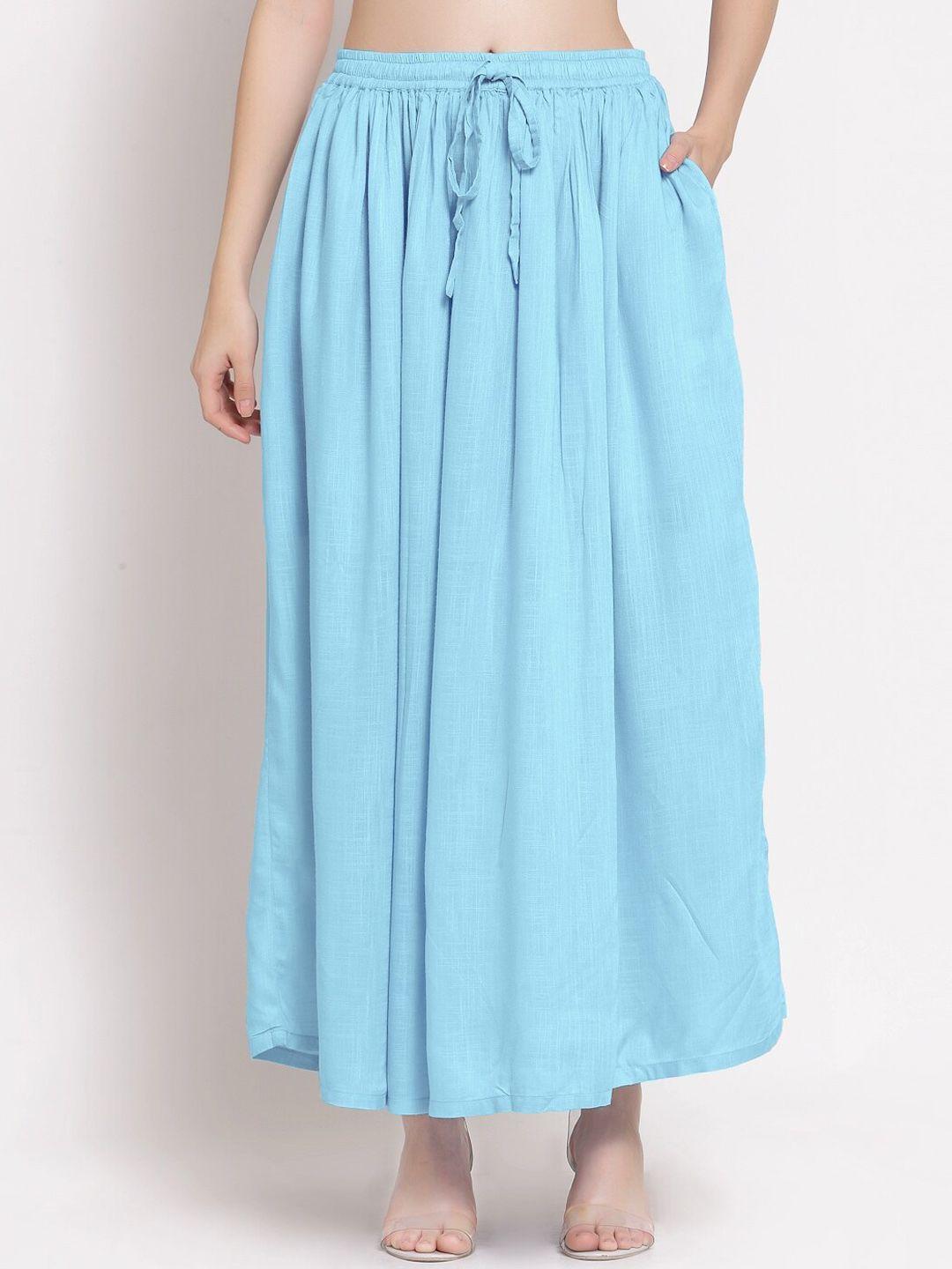 patrorna women blue solid maxi flared skirt