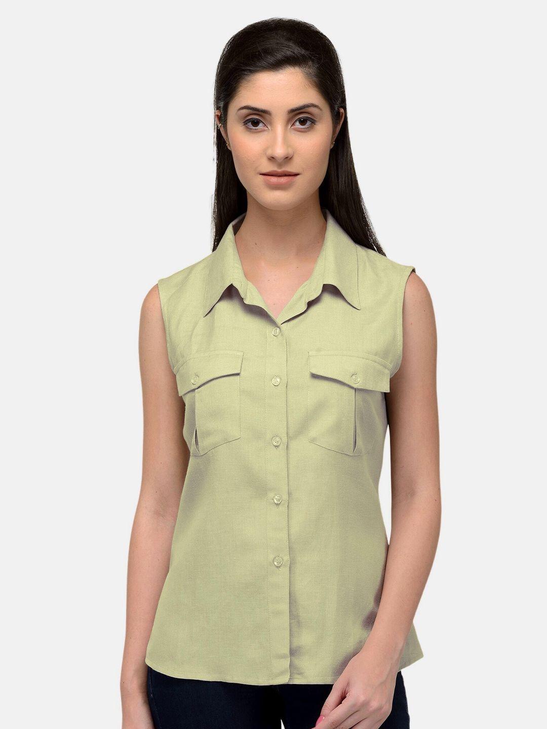 patrorna women cream-coloured solid comfort casual shirt
