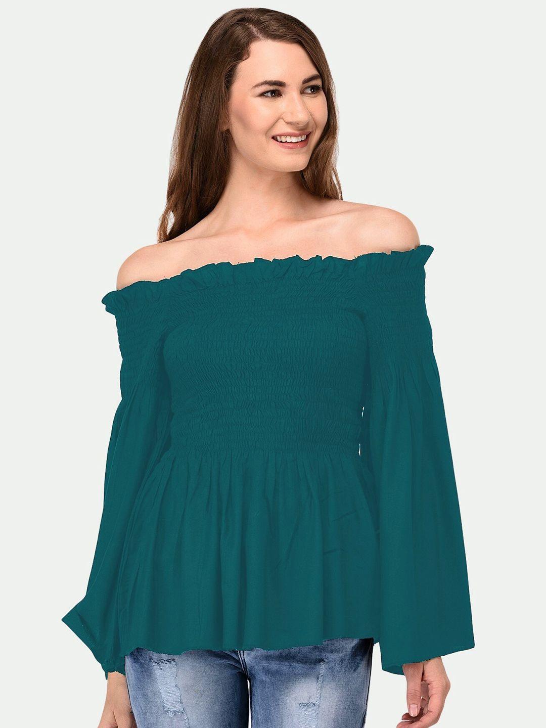 patrorna women green off-shoulder bardot top