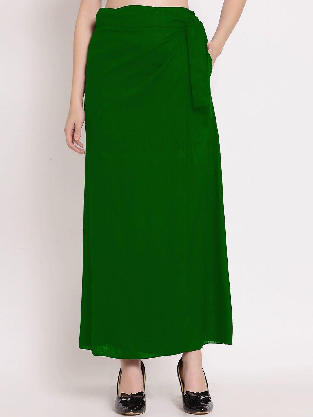 patrorna women green solid long wrap skirt