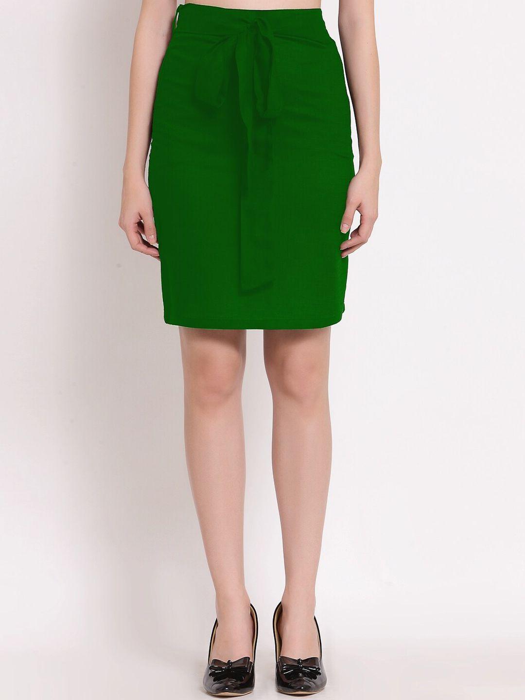 patrorna women green solid pencil skirt