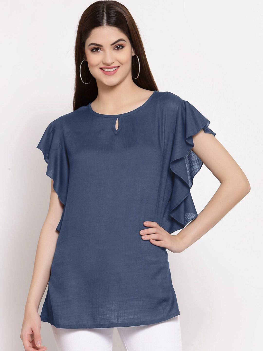 patrorna women grey keyhole neck ruffles top