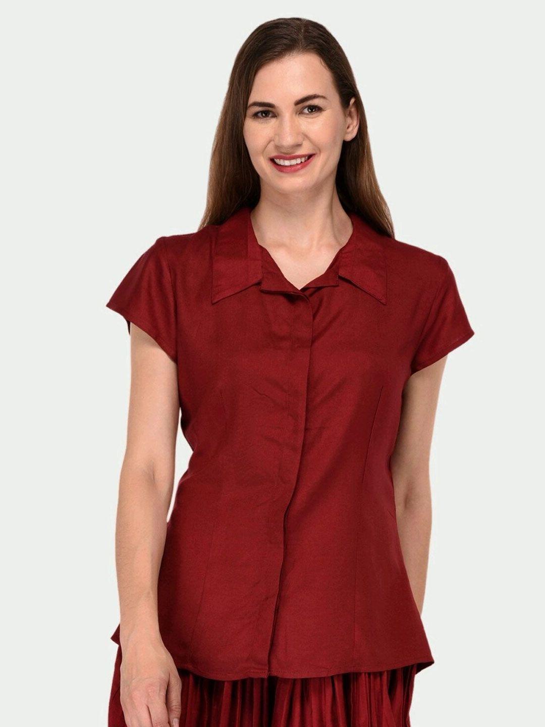 patrorna women maroon comfort solid casual shirt