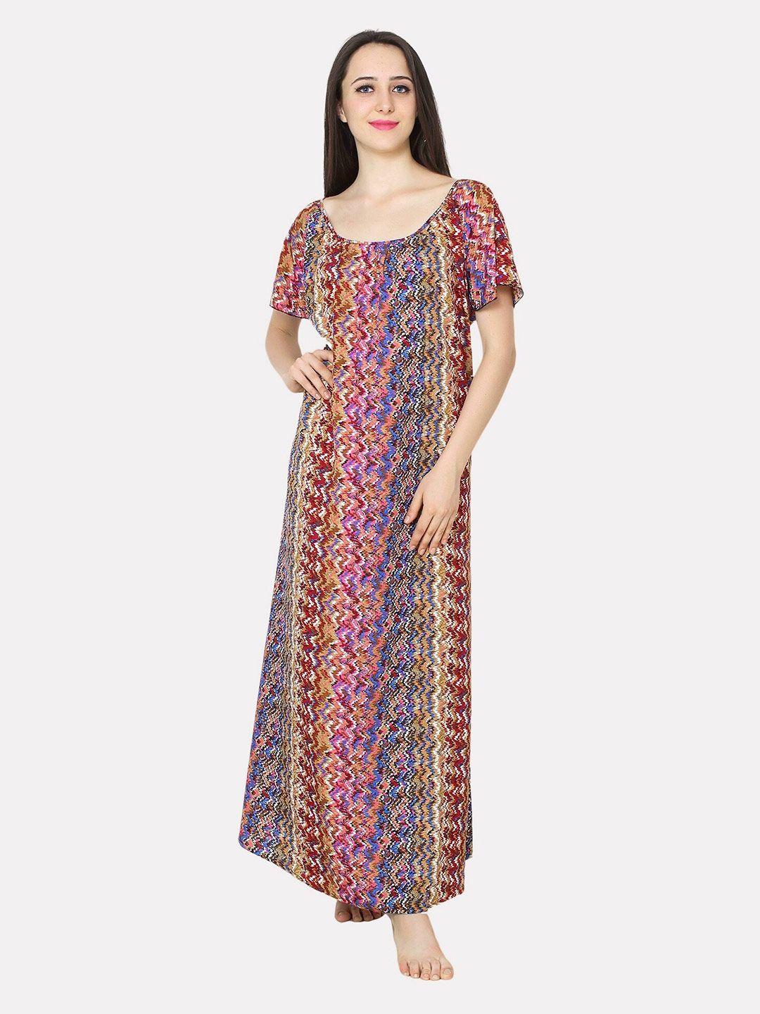 patrorna women multicolour printed cotton blend maxi nightdress