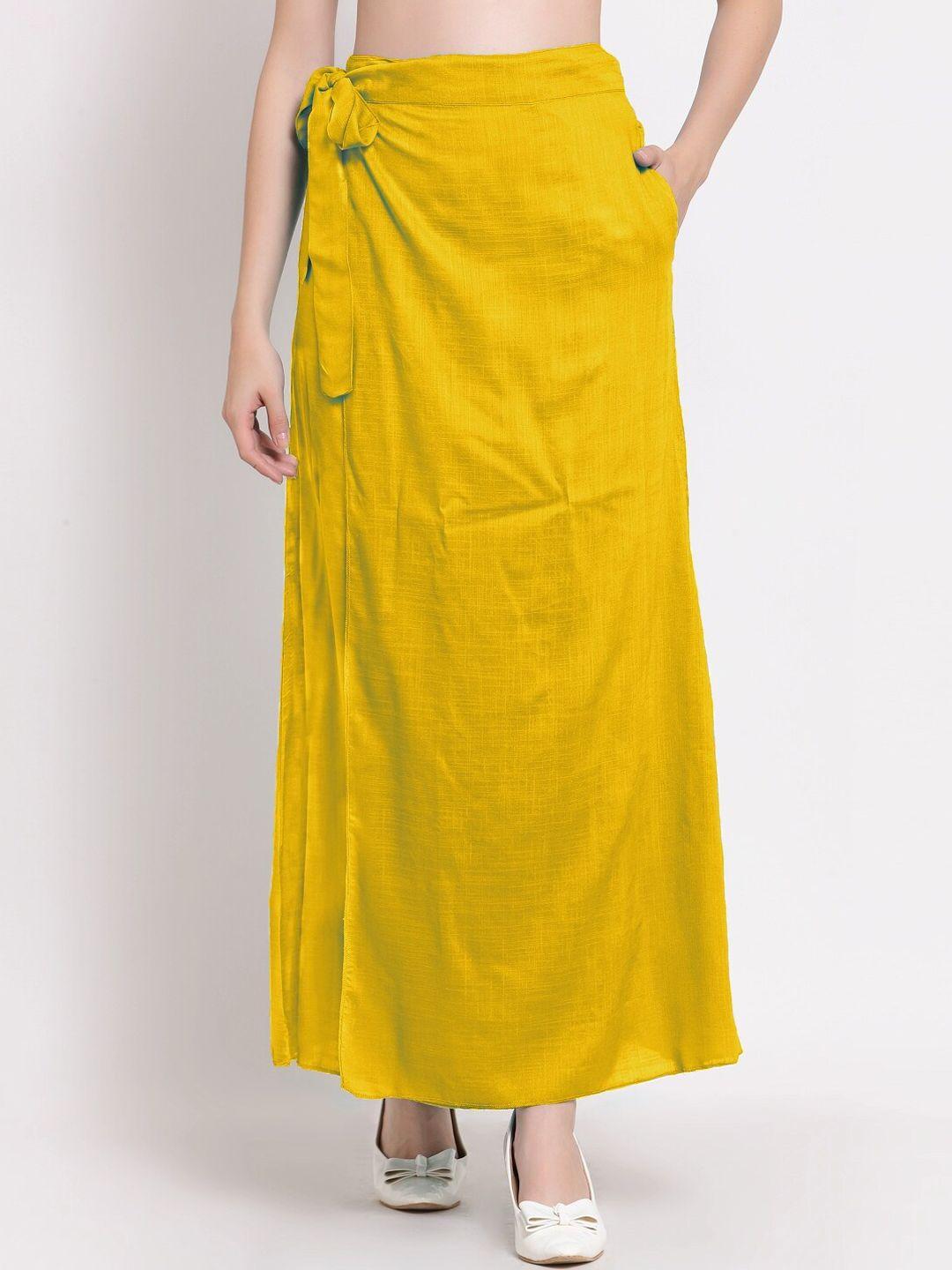 patrorna women mustard-colored solid wrap maxi skirt