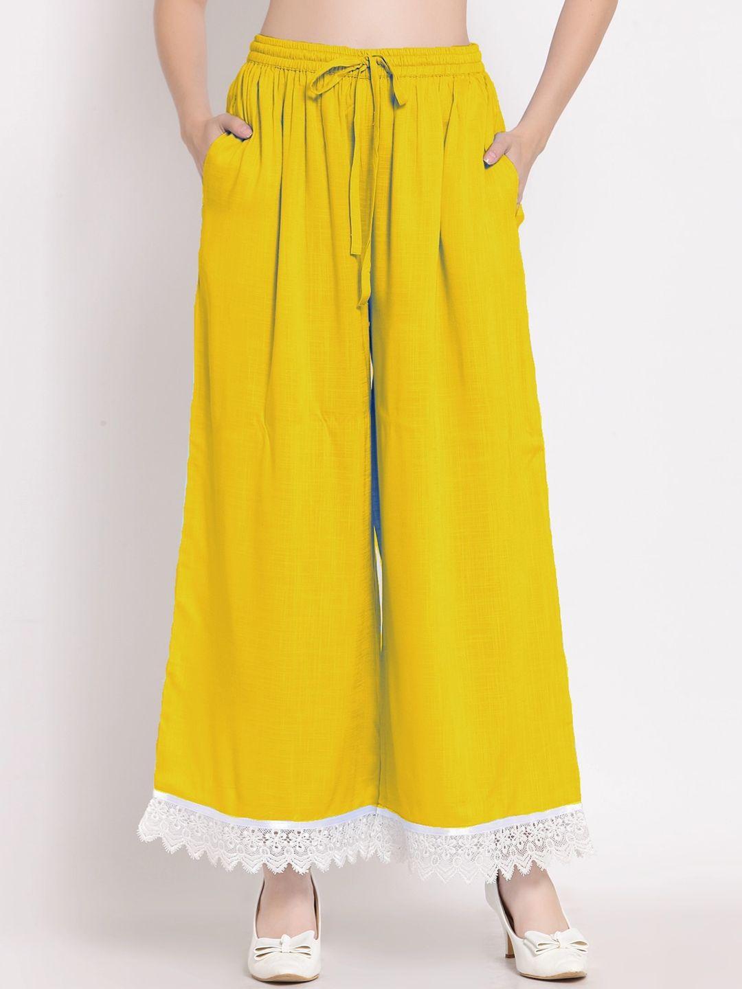 patrorna women mustard flared ethnic palazzos