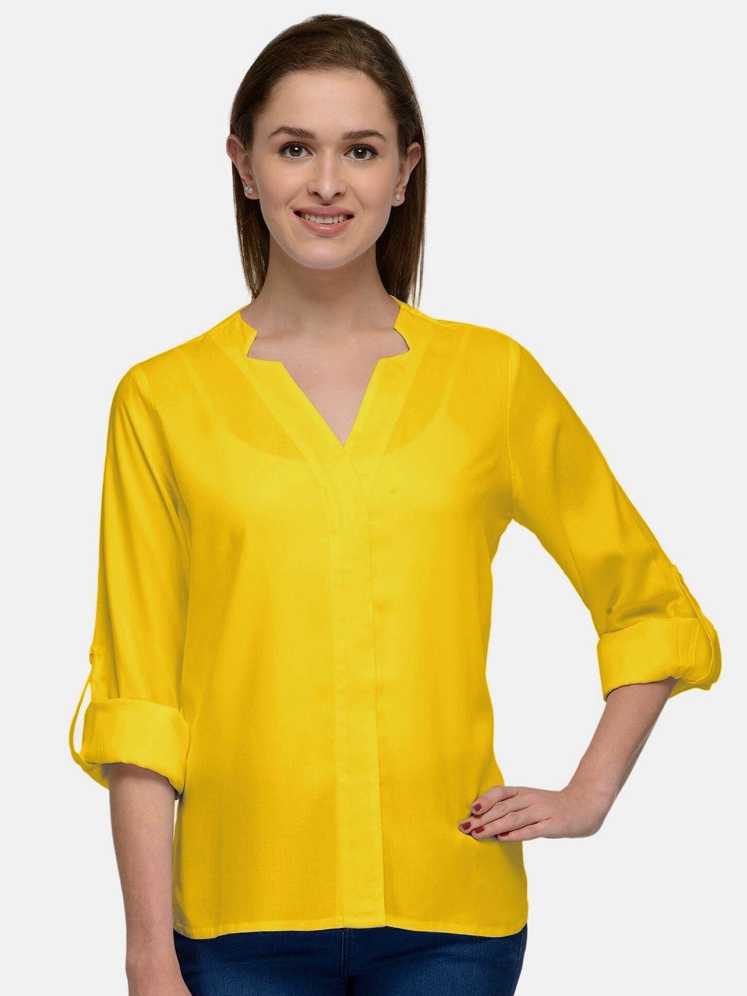 patrorna women mustard yellow comfort casual shirt