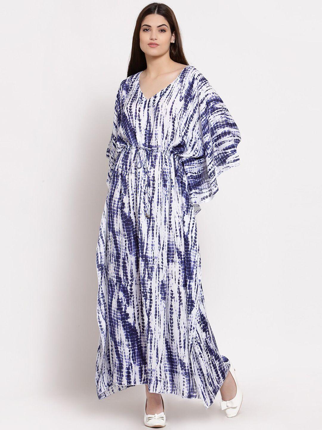 patrorna women navy blue printed maxi nightdress