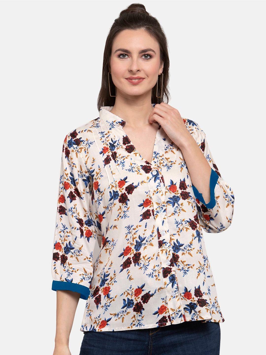 patrorna women off white comfort floral printed casual shirt