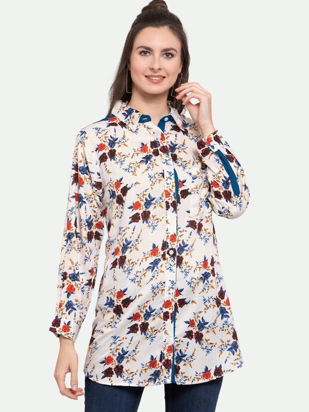 patrorna women off white comfort floral printed casual shirt