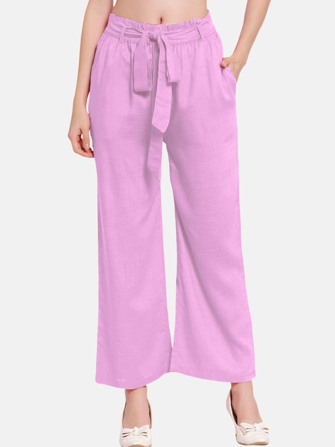 patrorna women pink smart loose fit cotton trousers