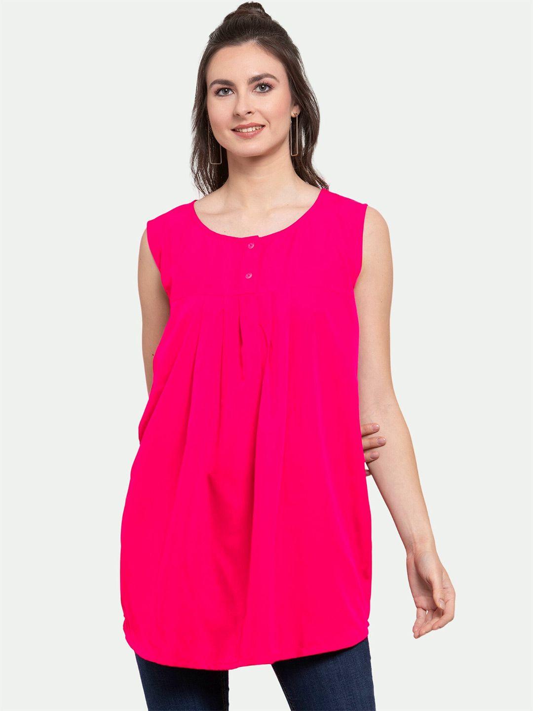 patrorna women pink solid pleated antimicrobial longline top