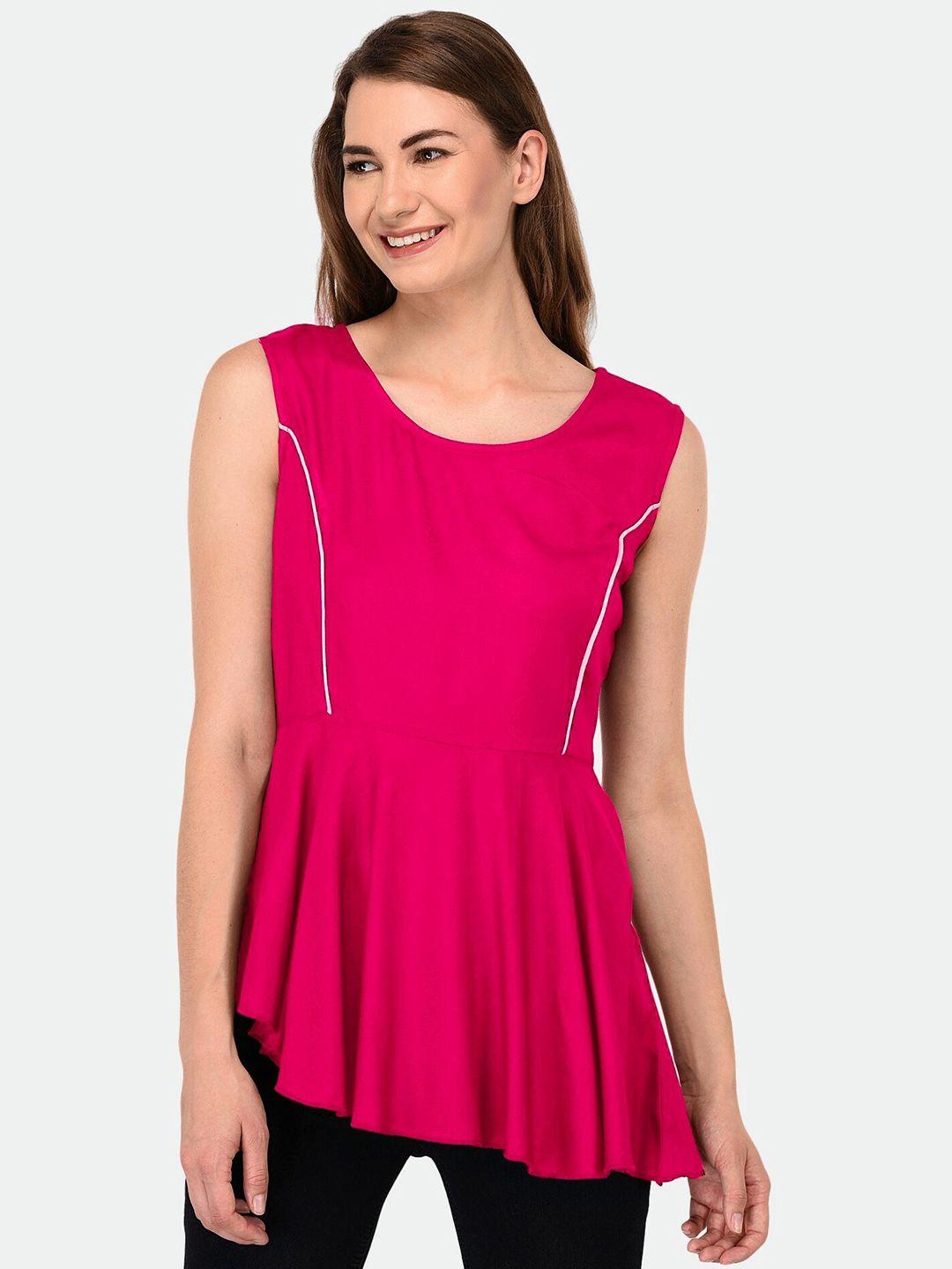 patrorna women pink twisted sleeveless asymmetric hem peplum top